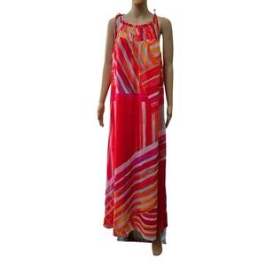 London Style Collection Womens Maxi Dress Sleeveless white/ red. Size 10
